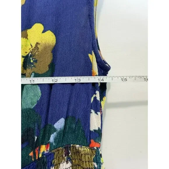 Maeve Floral Dress Women Small Blue Sleeveless Smocked Waist Pockets - Picture 4 of 11